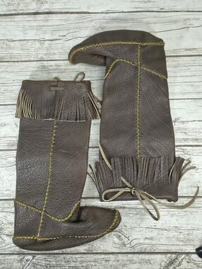 Ostrich Leather Handmade Tassel Sinew Stitched Mocassins